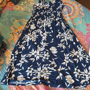 Floral Maxi Dress in Navy and White
